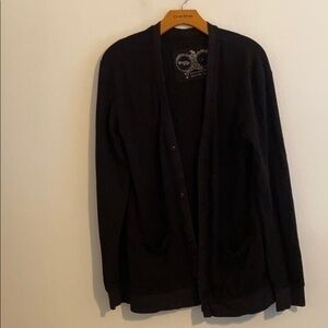 CHARLES & 1/2 SOLID BLACK CARDIGAN SIZE LARGE